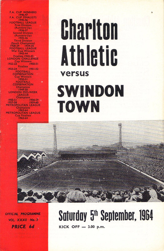 <b>Saturday, September 5, 1964</b><br />vs. Charlton Athletic (Away)